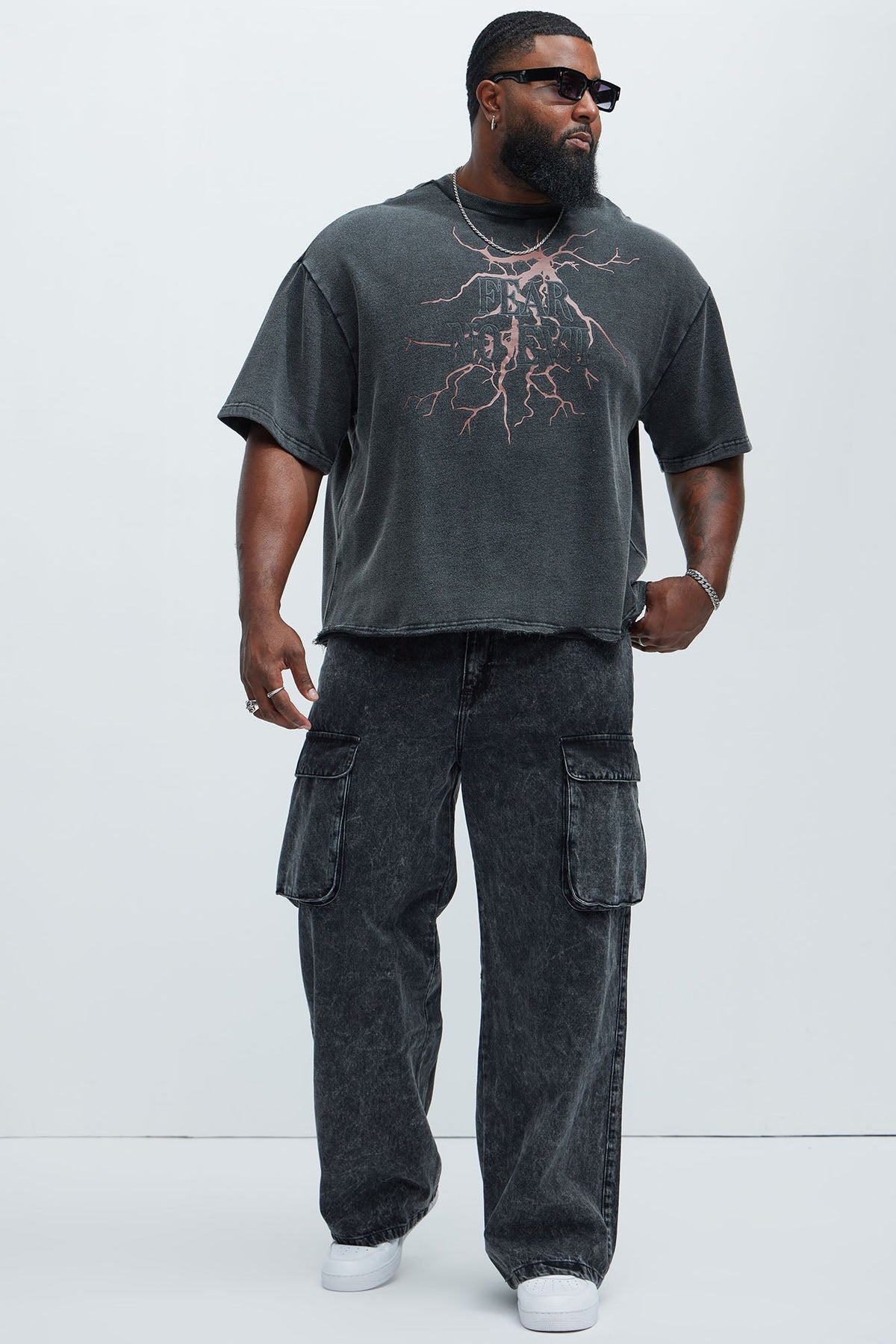 Baggy Clover Cargo Jeans - Black