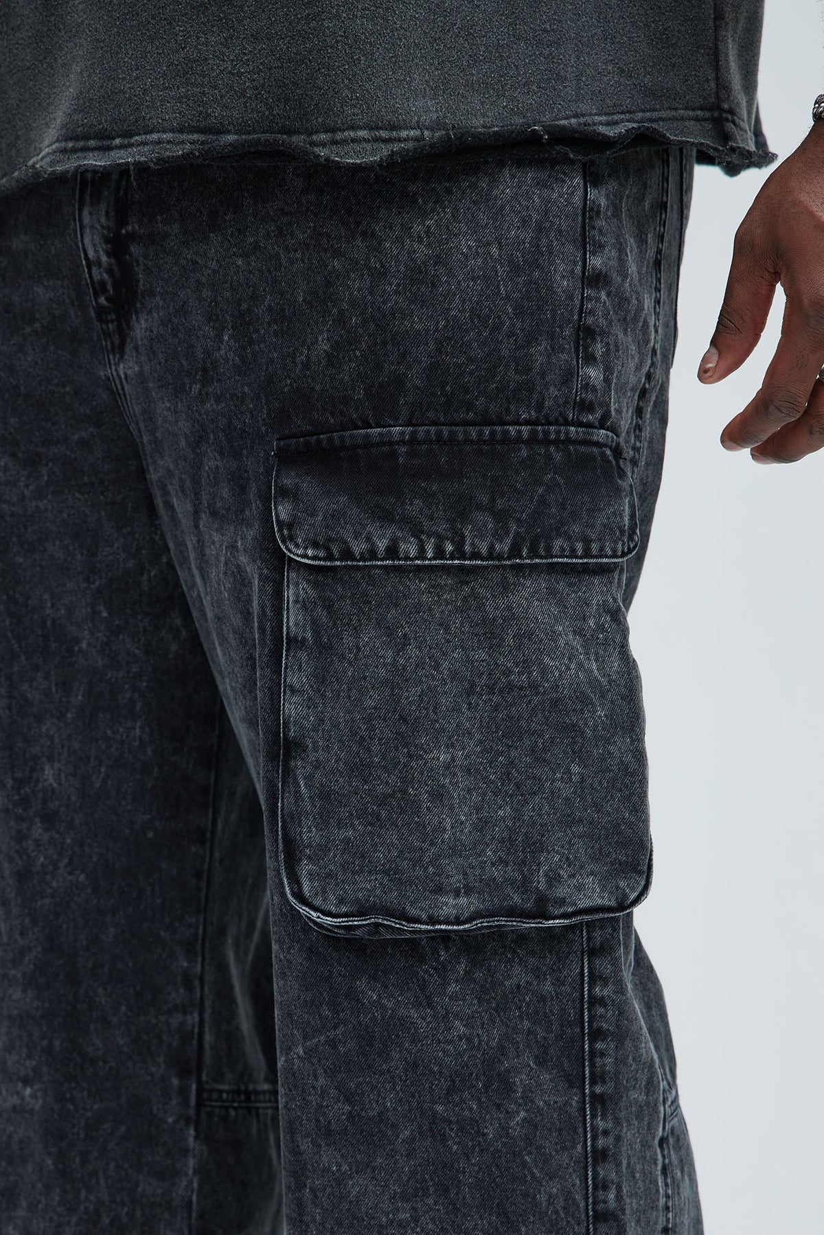 Baggy Clover Cargo Jeans - Black