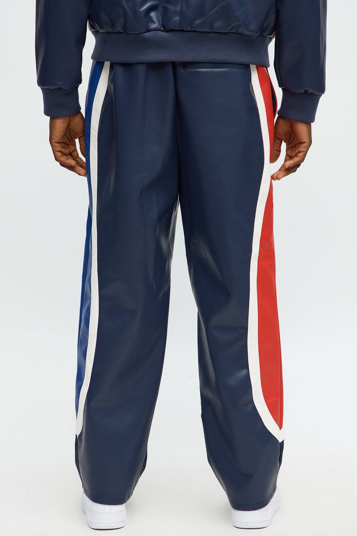 Straight King Faux Leather Moto Pant - Navy/combo