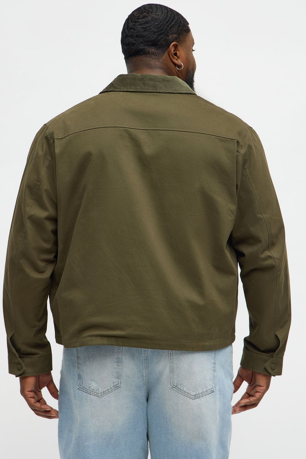 Cropped Utility Corduroy Collar Work Jacket - Olive