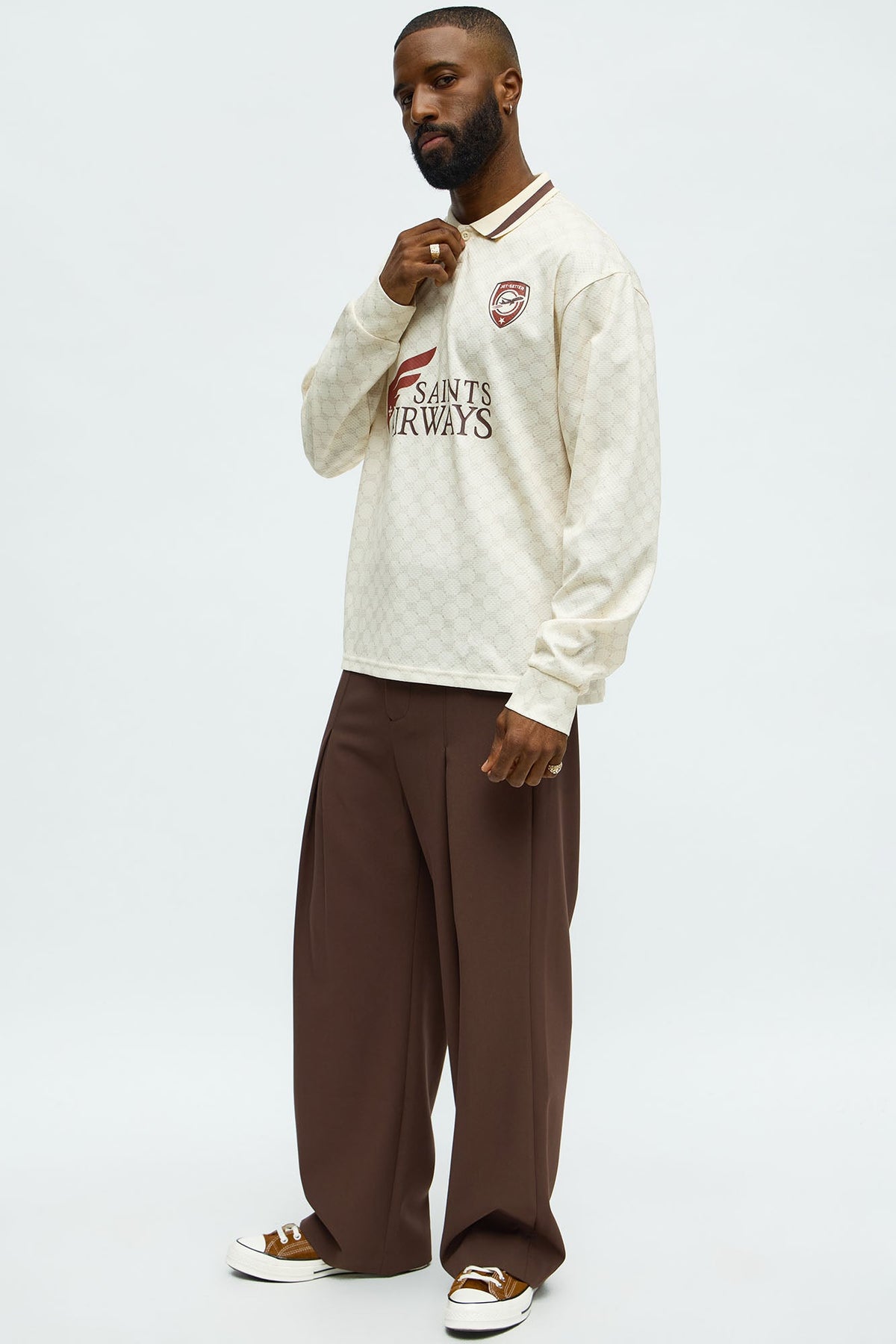 Saints Airways Long Sleeve Jersey Polo - Ivory