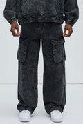 Baggy Clover Cargo Jeans - Black
