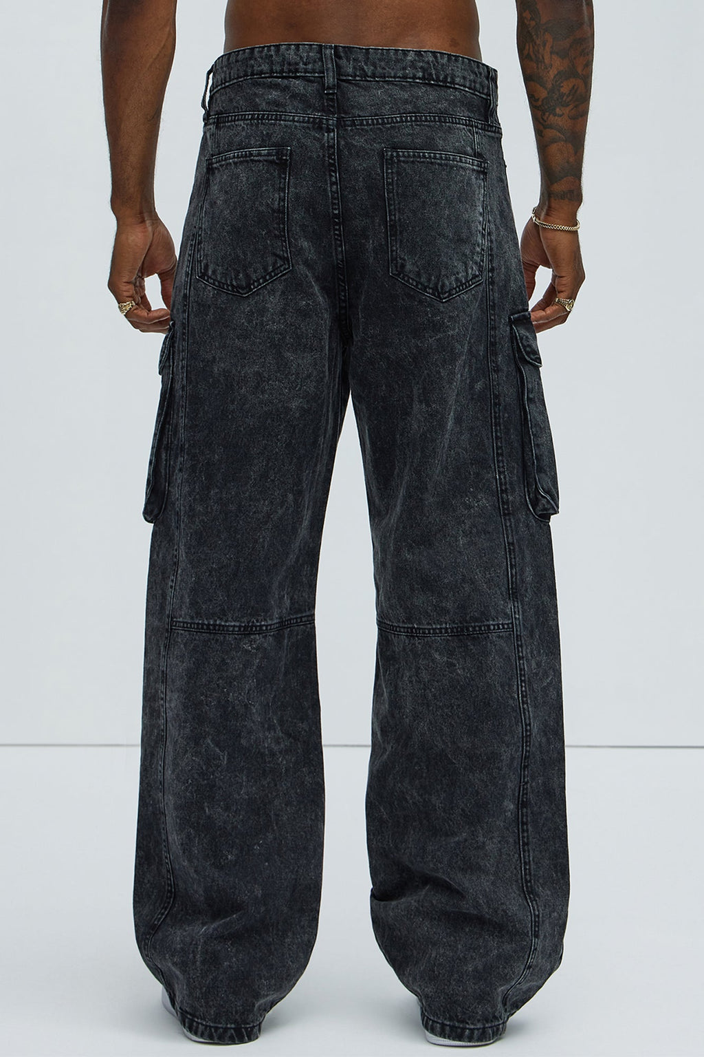Baggy Clover Cargo Jeans - Black