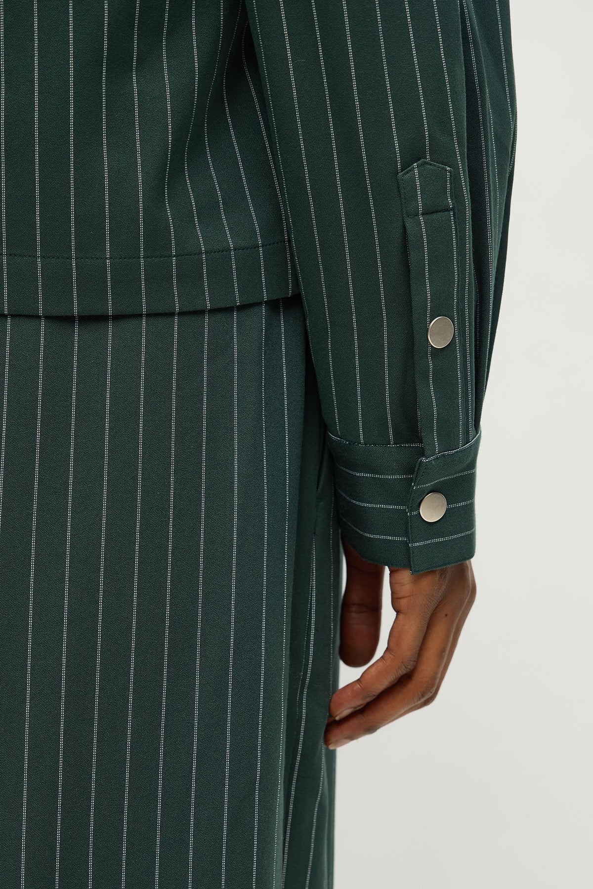 Cropped Striped Button Up Shirt - Green