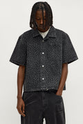 Cropped Embellished Denim Button Up Shirt - Black Wash