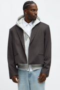 Gabardine Super Cropped Single Breasted Blazer - Brown
