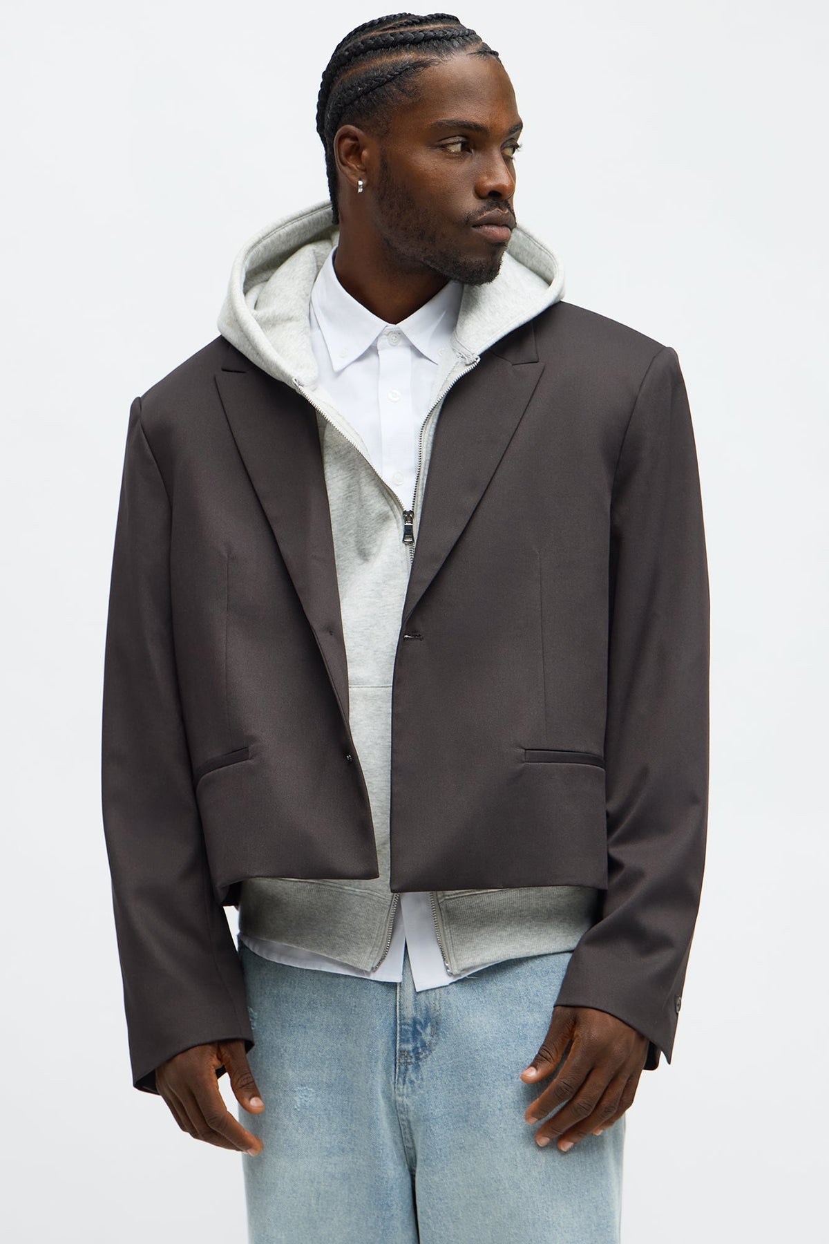 Gabardine Super Cropped Single Breasted Blazer - Brown