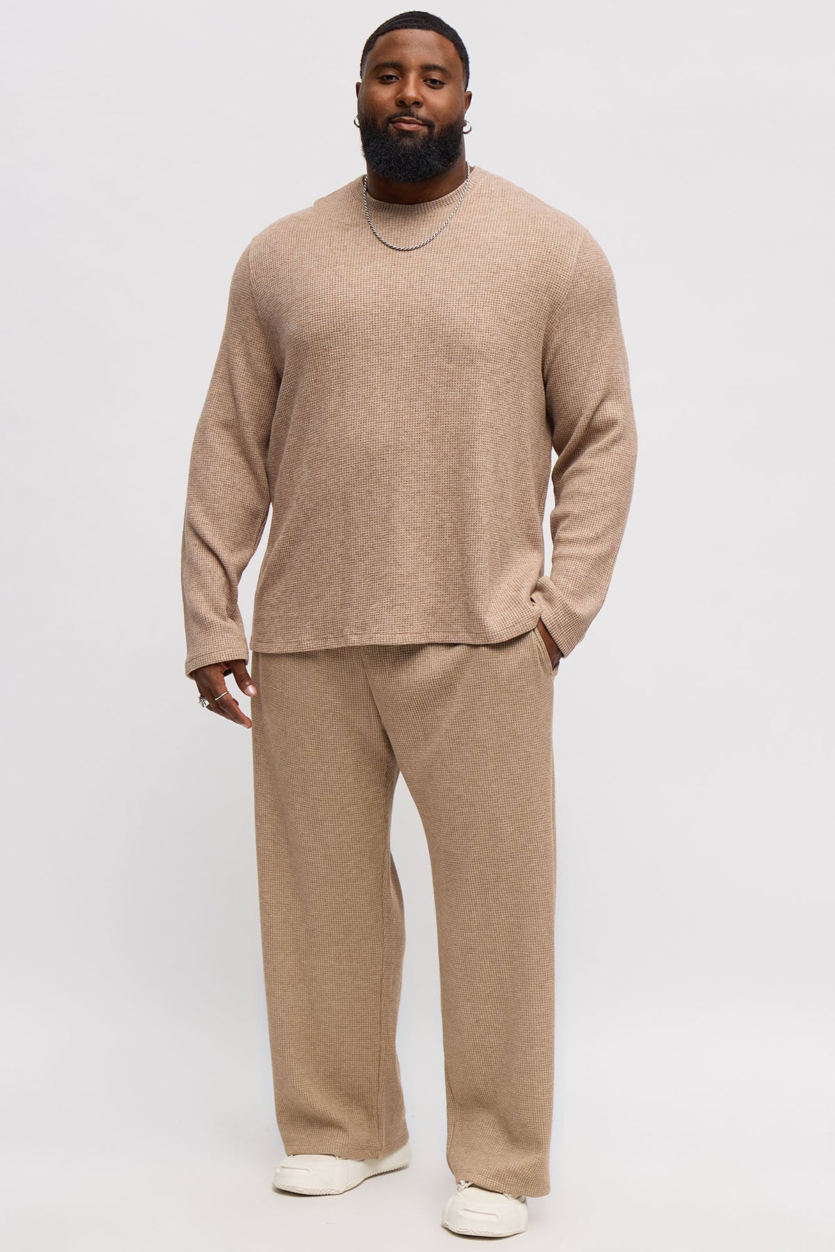 Relaxed Straight Cozy Waffle Textured Pant - Tan