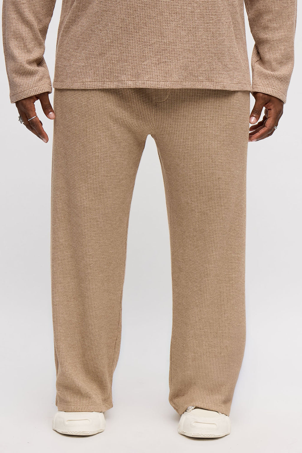 Relaxed Straight Cozy Waffle Textured Pant - Tan