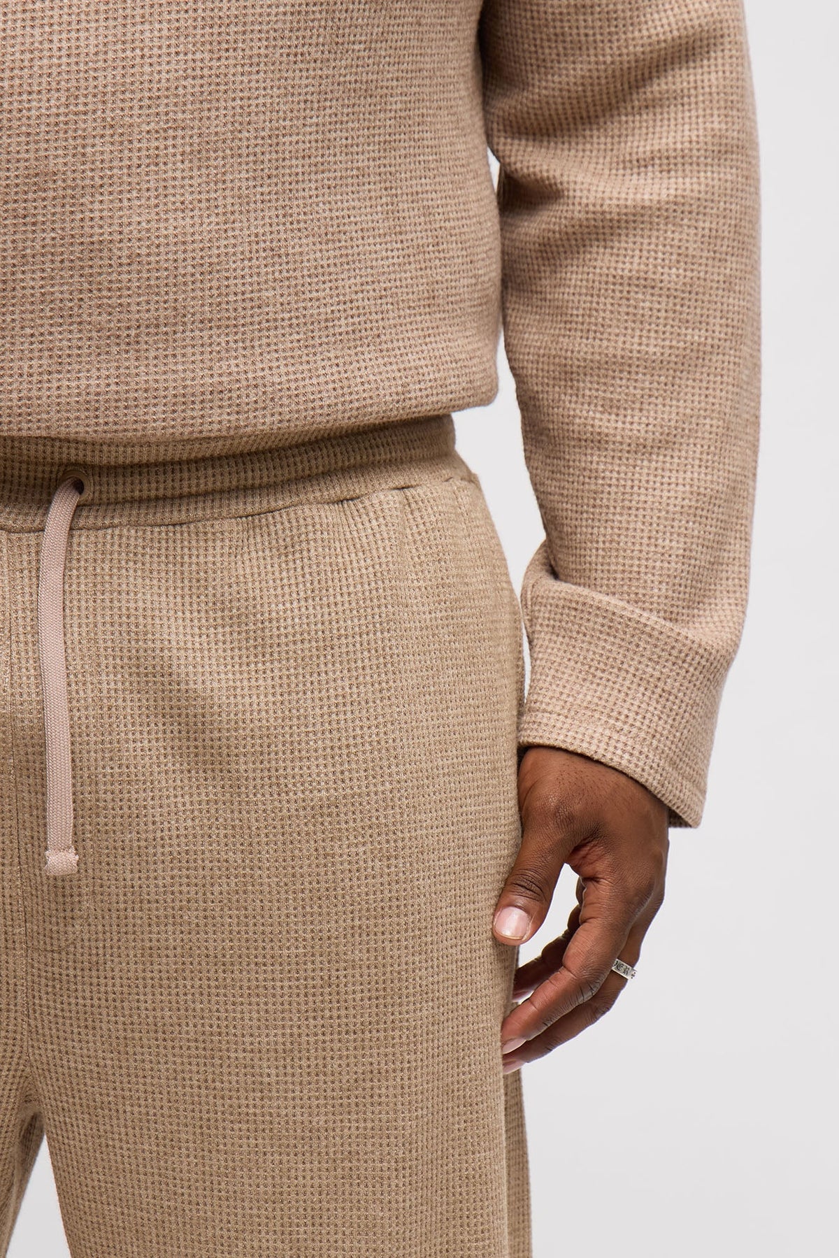 Relaxed Straight Cozy Waffle Textured Pant - Tan