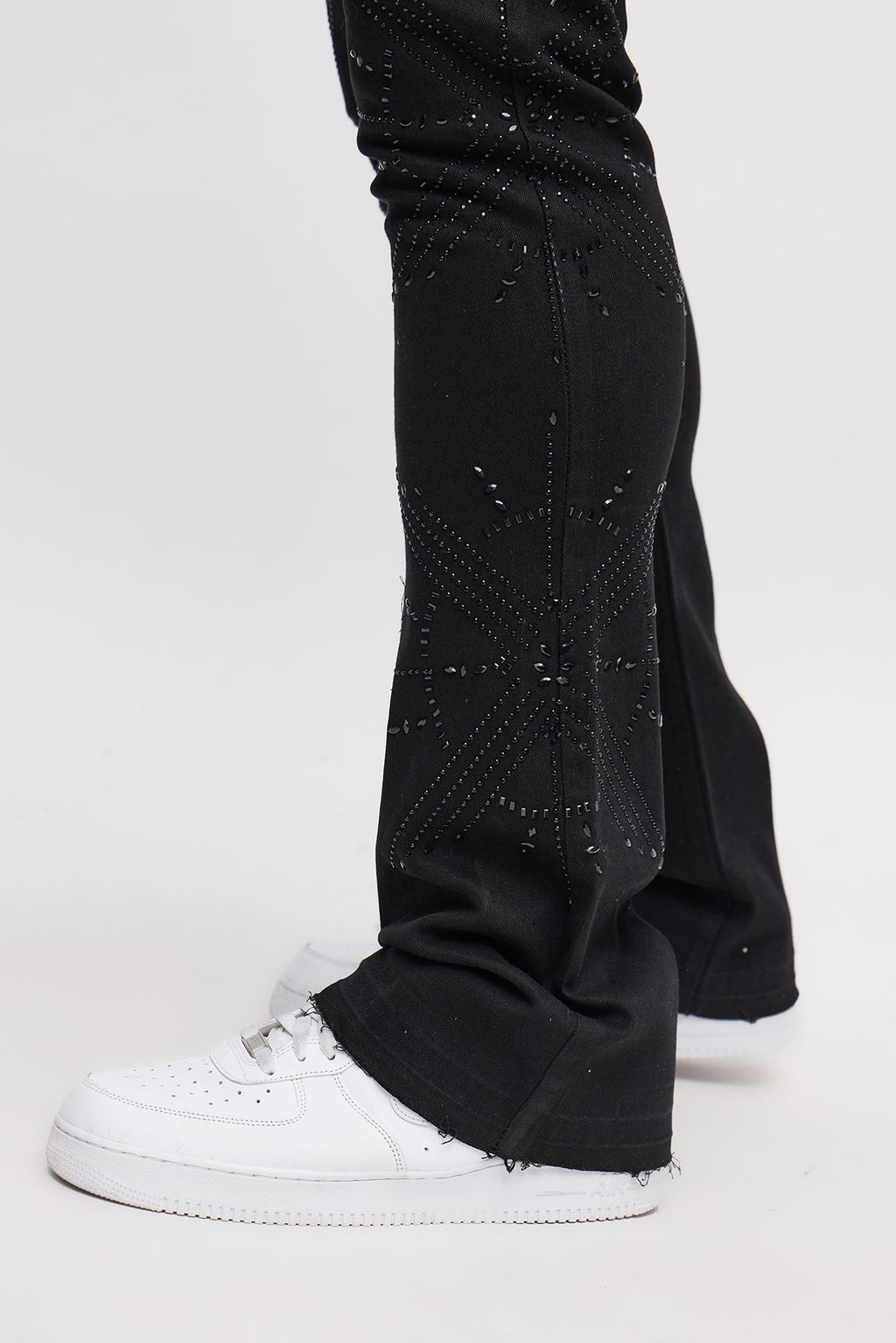 Stacked Skinny Flare Within Star Jeweled Jean - Black