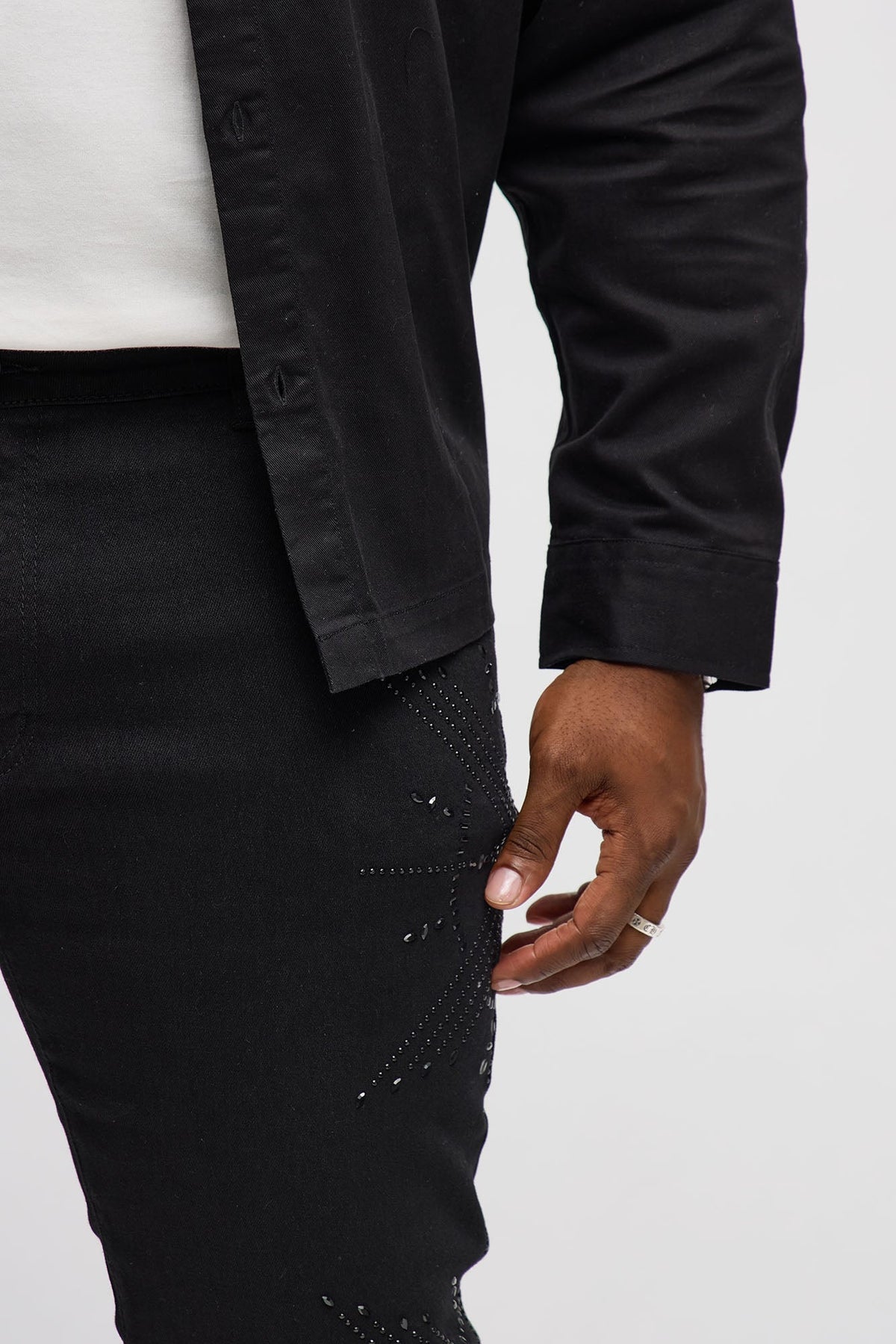 Stacked Skinny Flare Within Star Jeweled Jean - Black
