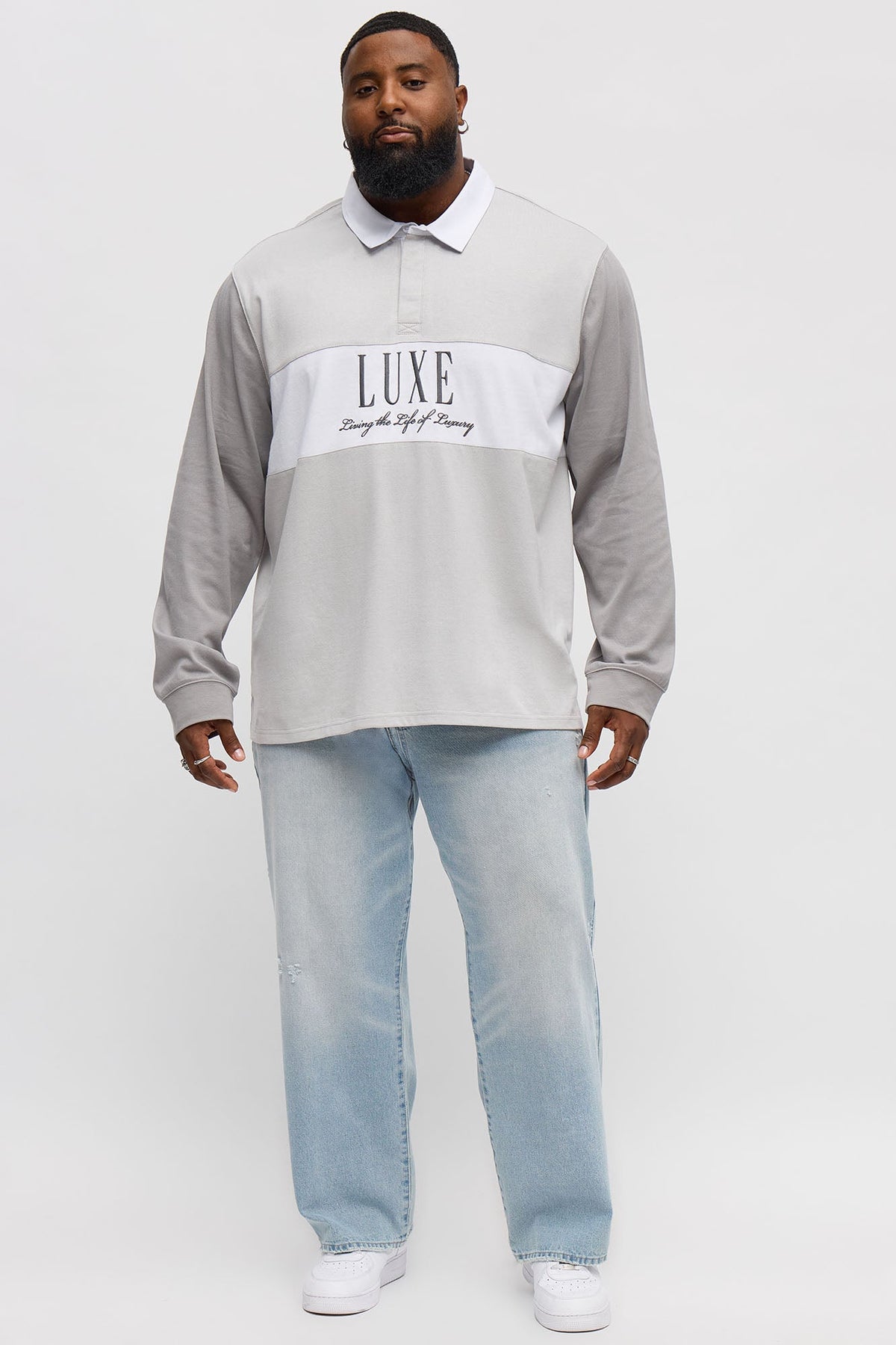 Luxe Long Sleeve Polo - Grey