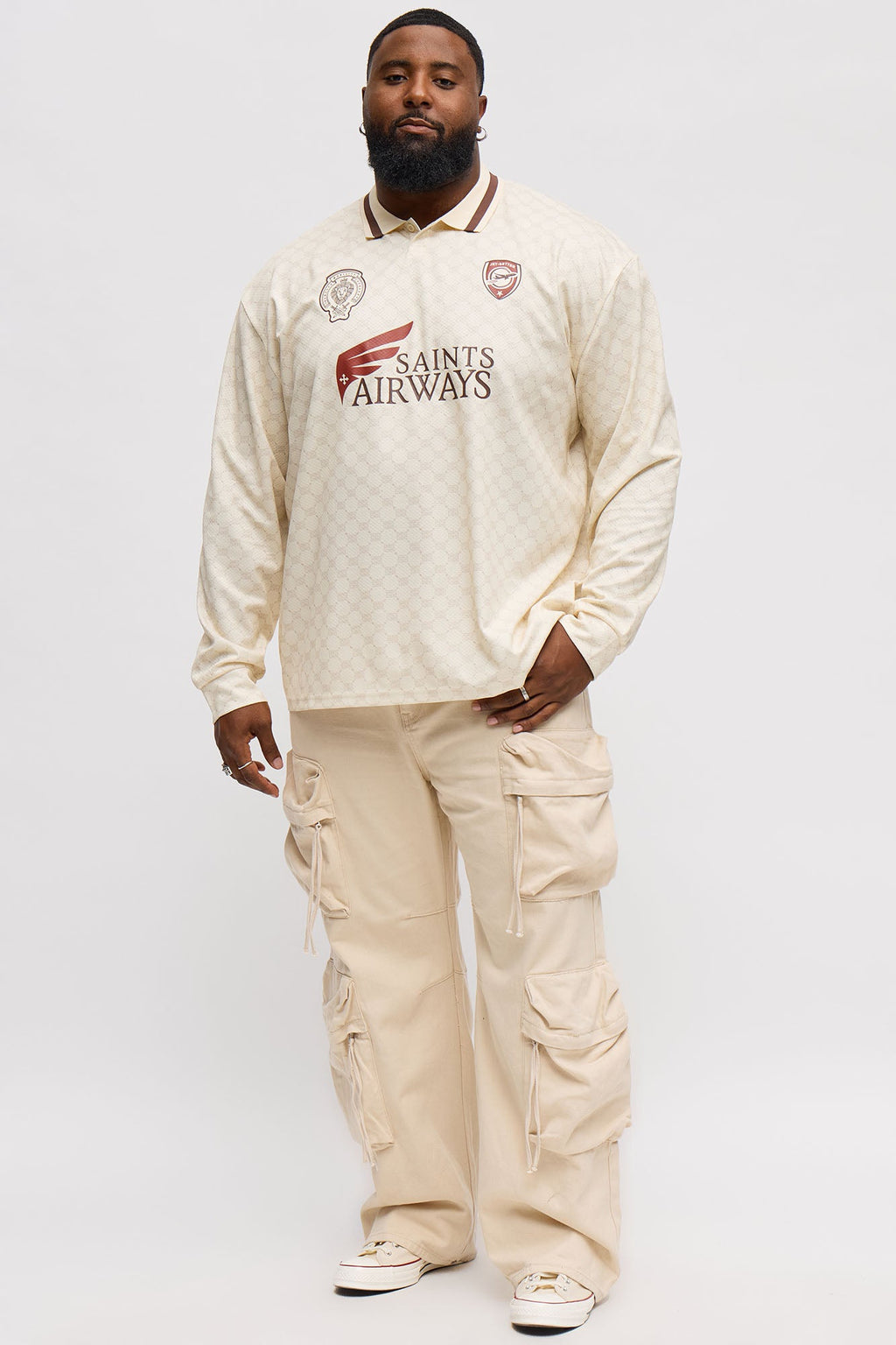 Saints Airways Long Sleeve Jersey Polo - Ivory