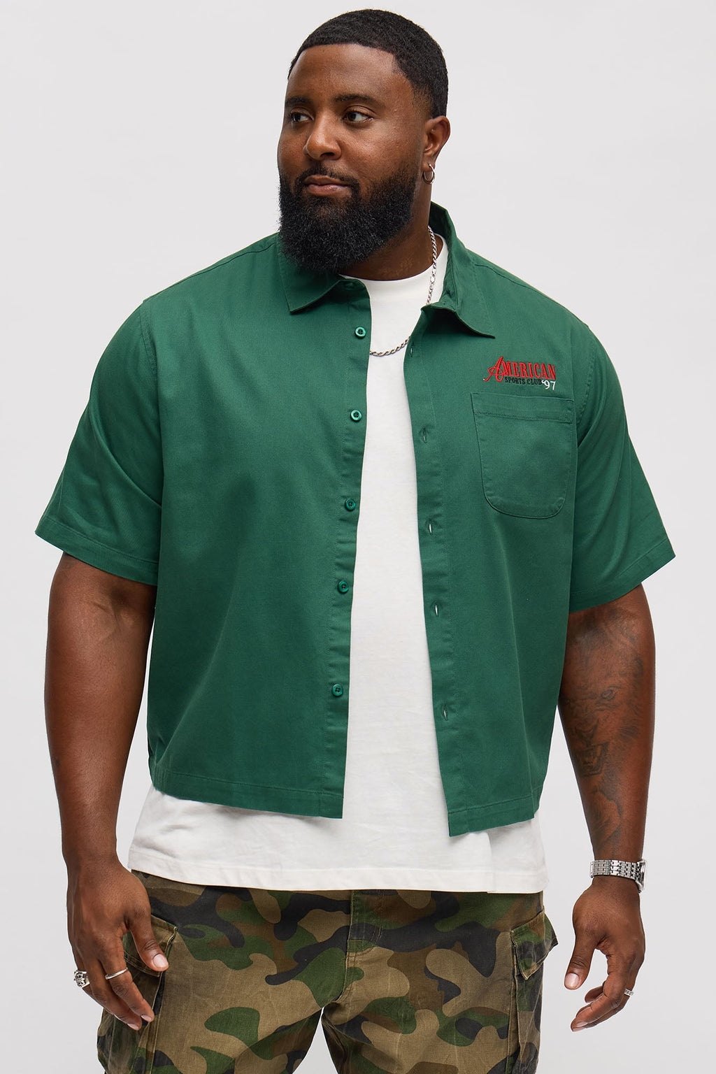 Cropped American Sports Club Mechanic Button Up Shirt - Green