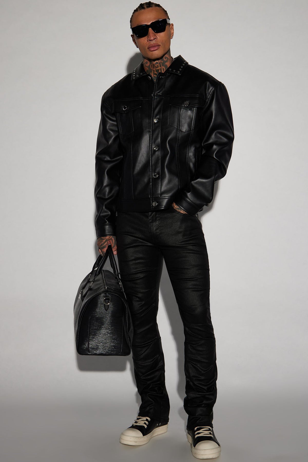 Live Wire Waxed Pleat Skinny Flare Pants - Black