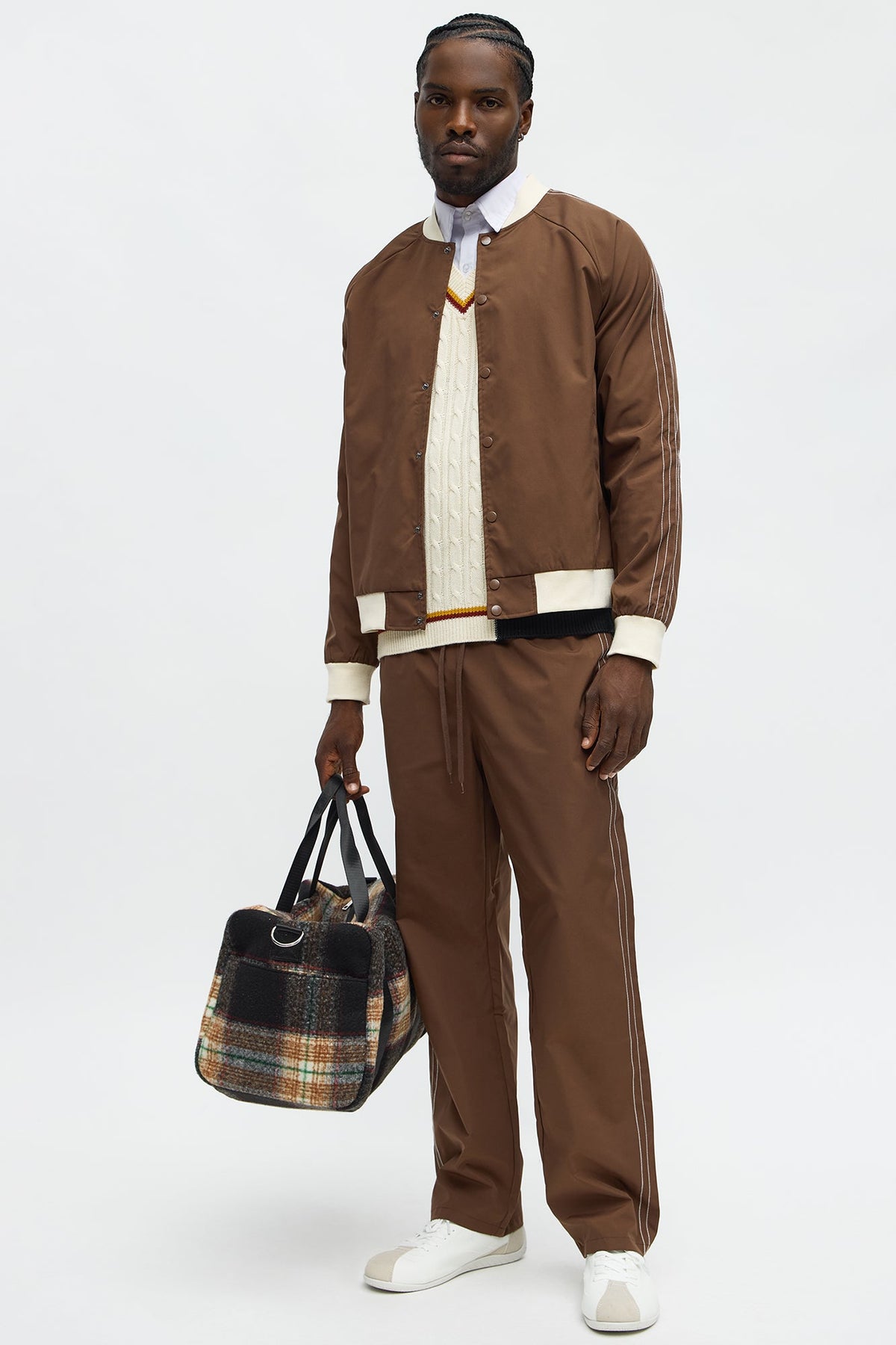 Straight Suit Up Contrast Tipped Pant - Brown