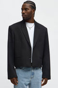 Gabardine Super Cropped Single Breasted Blazer - Black