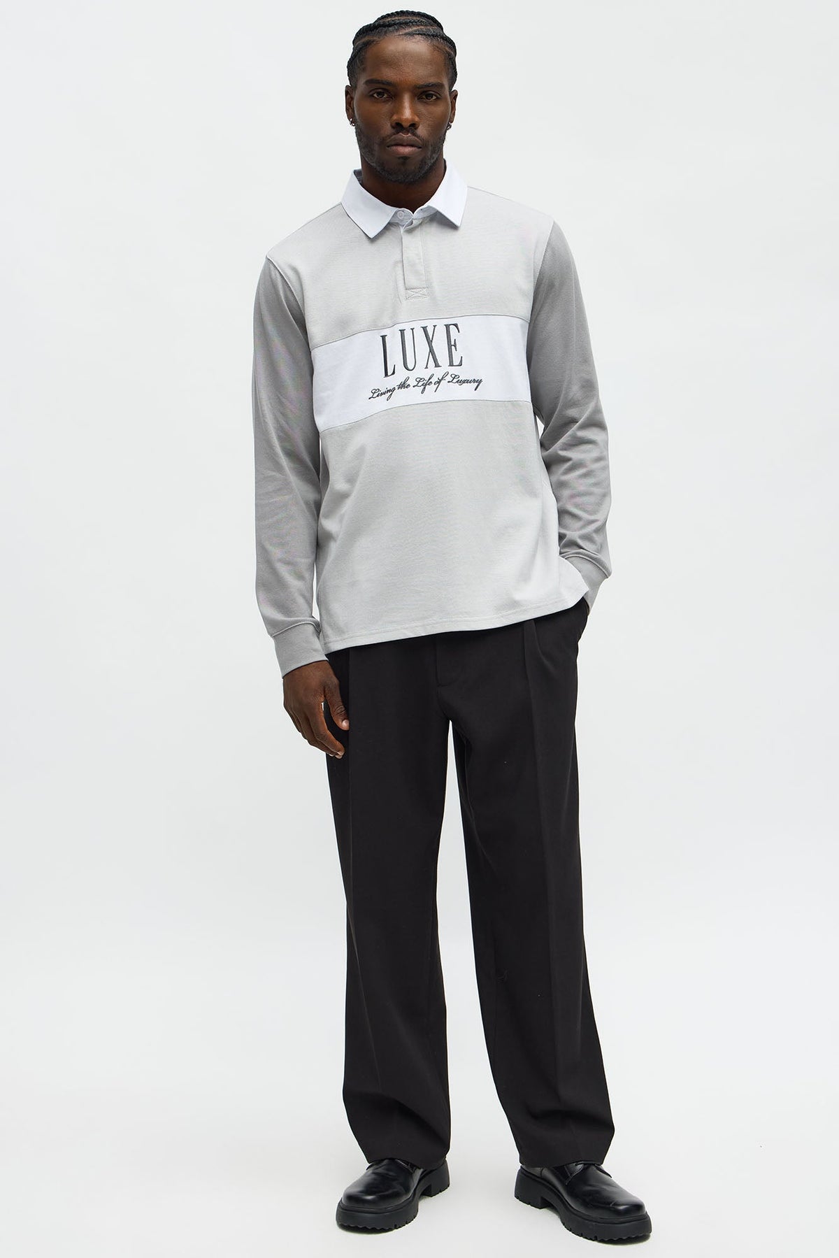 Luxe Long Sleeve Polo - Grey