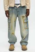 Baggy Studded Way Cargo Jean - Vintage Wash