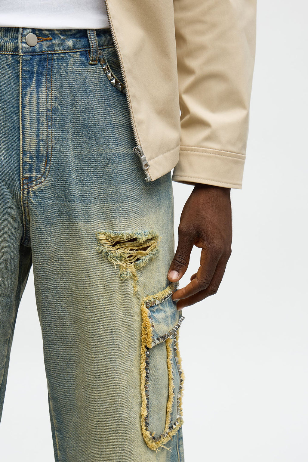 Baggy Studded Way Cargo Jean - Vintage Wash