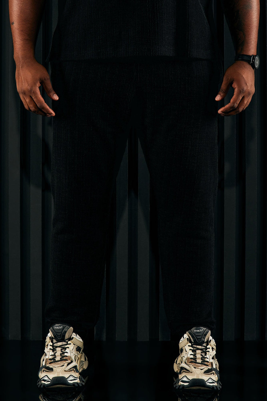 Dean Textured Slim Pants - Black