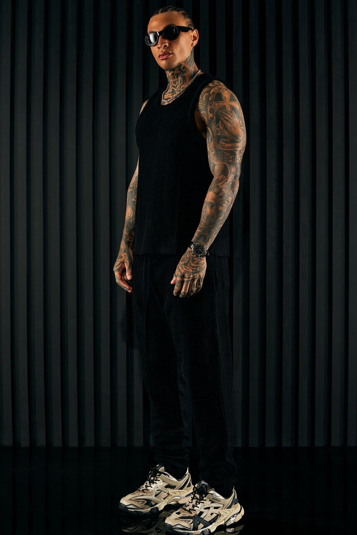 Dean Textured Slim Pants - Black