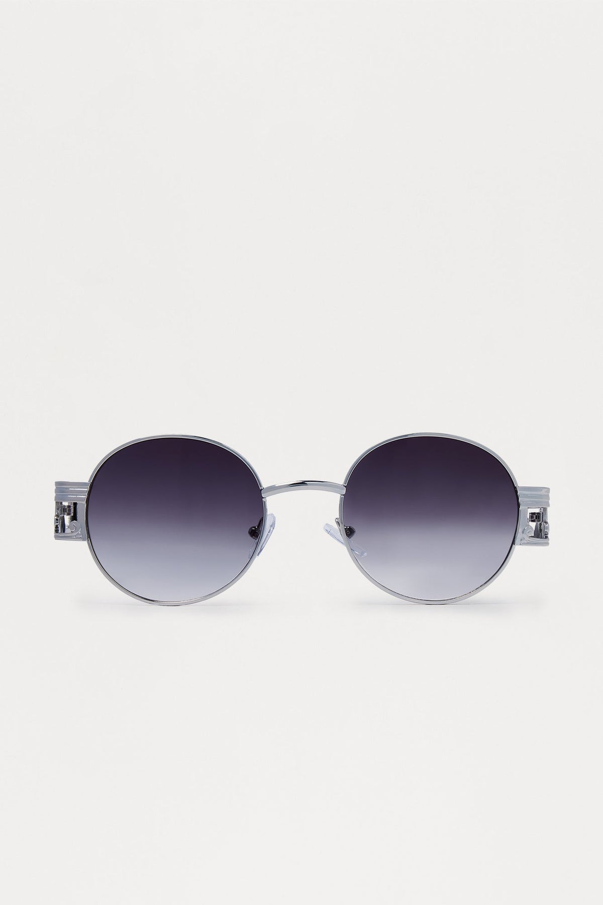 Sleek Oval Metal Frame Sunglasses - Black/Silver