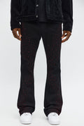 Stacked Skinny Flare Be Jeweled Up Pants - Black/Red