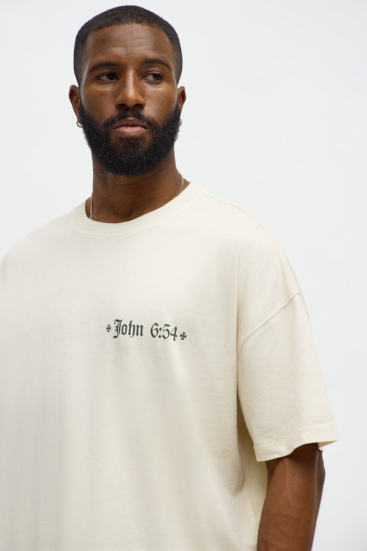 John 6 Verse 54 Oversized Short Sleeve Tee - Cream
