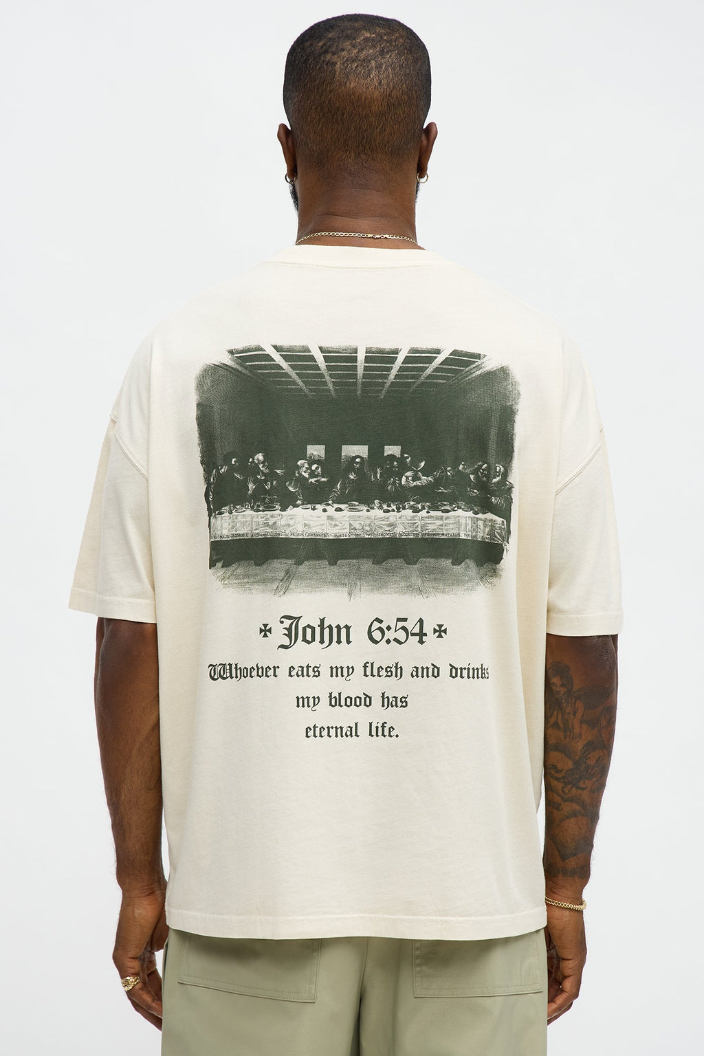 John 6 Verse 54 Oversized Short Sleeve Tee - Cream