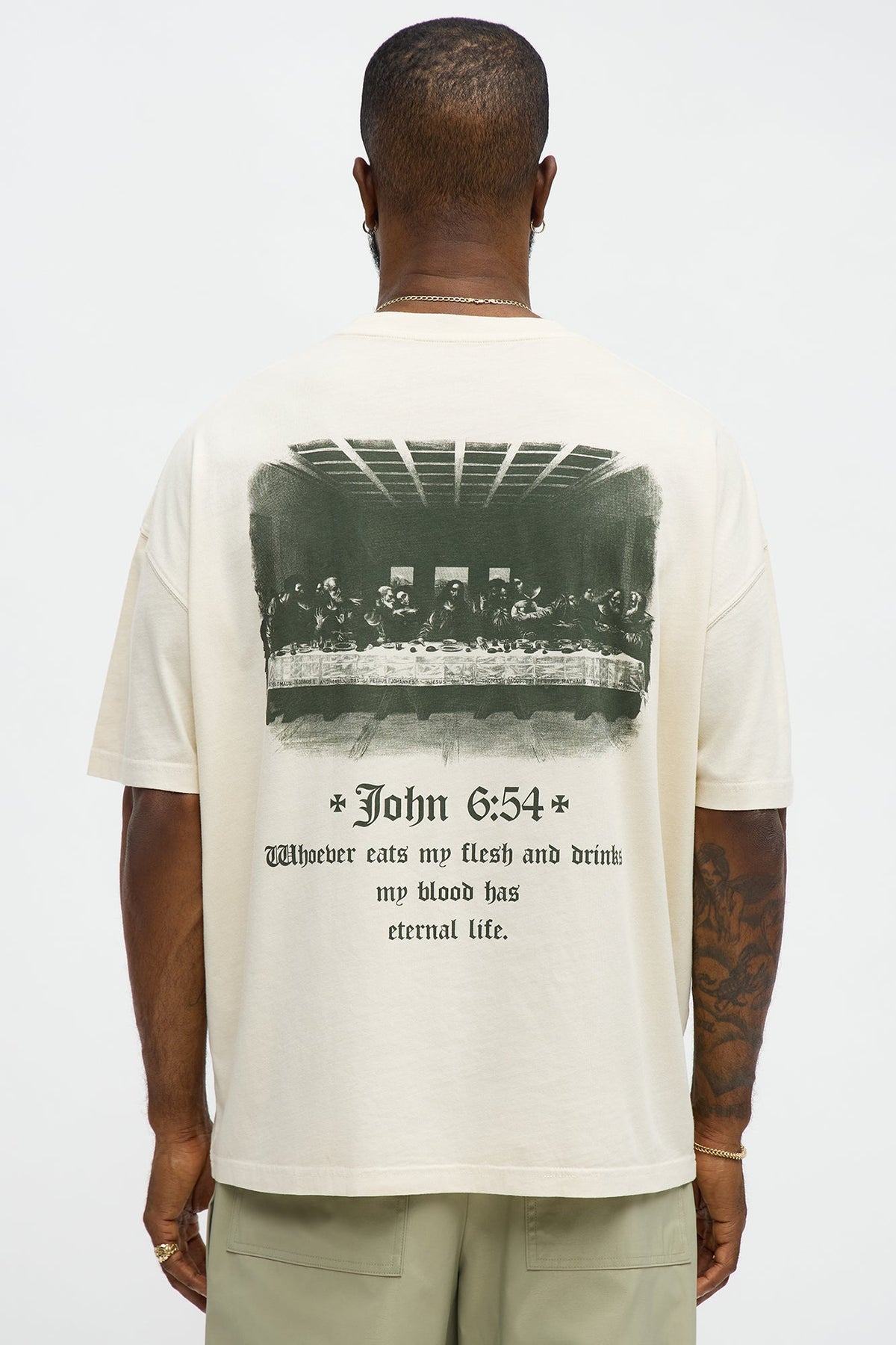 John 6 Verse 54 Oversized Short Sleeve Tee - Cream