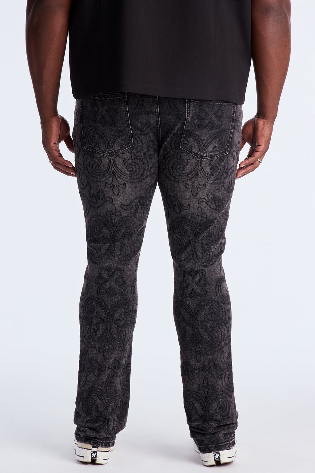 Stacked Skinny Flare Mystic Embroidered Jean - Black Wash