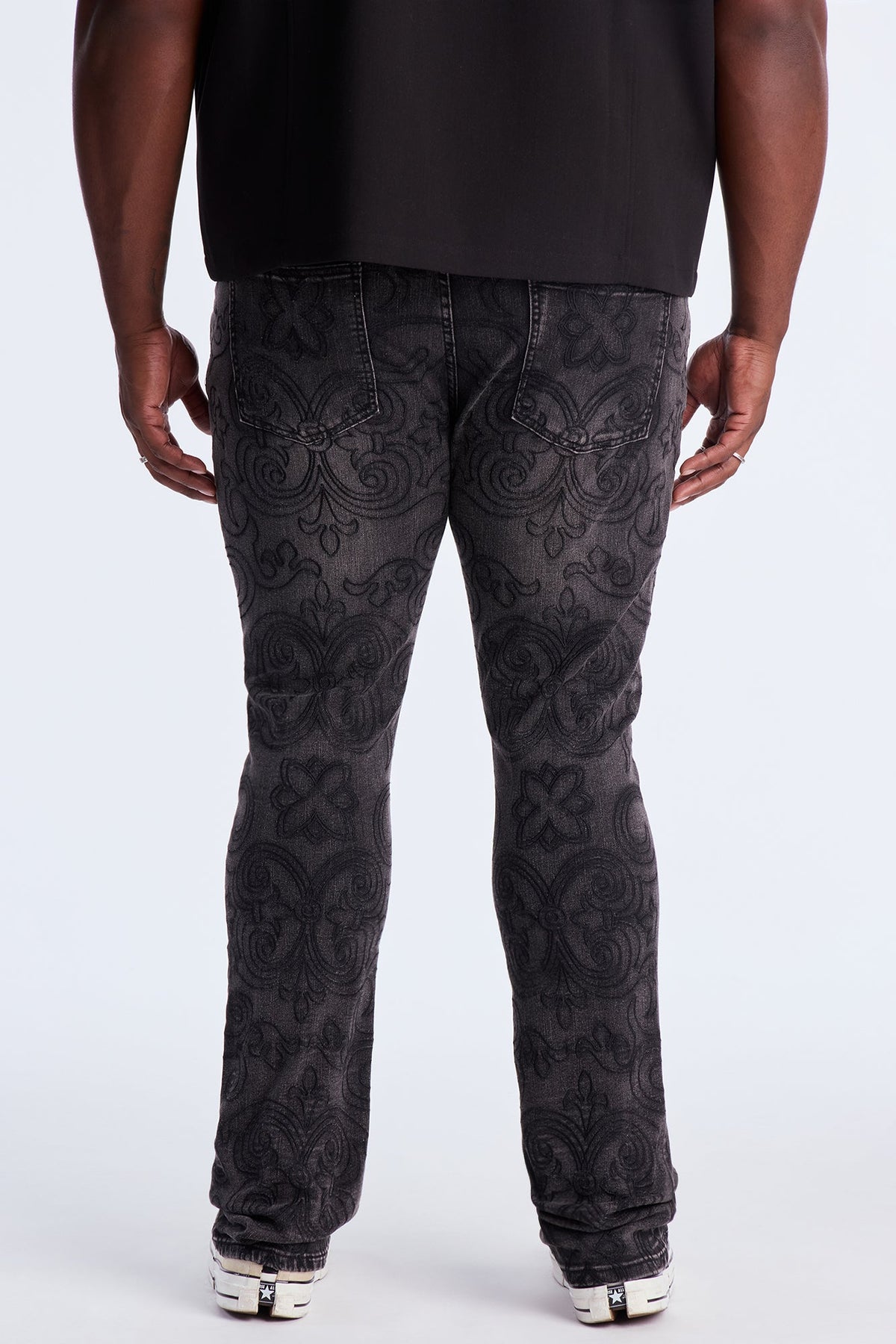Stacked Skinny Flare Mystic Embroidered Jean - Black Wash