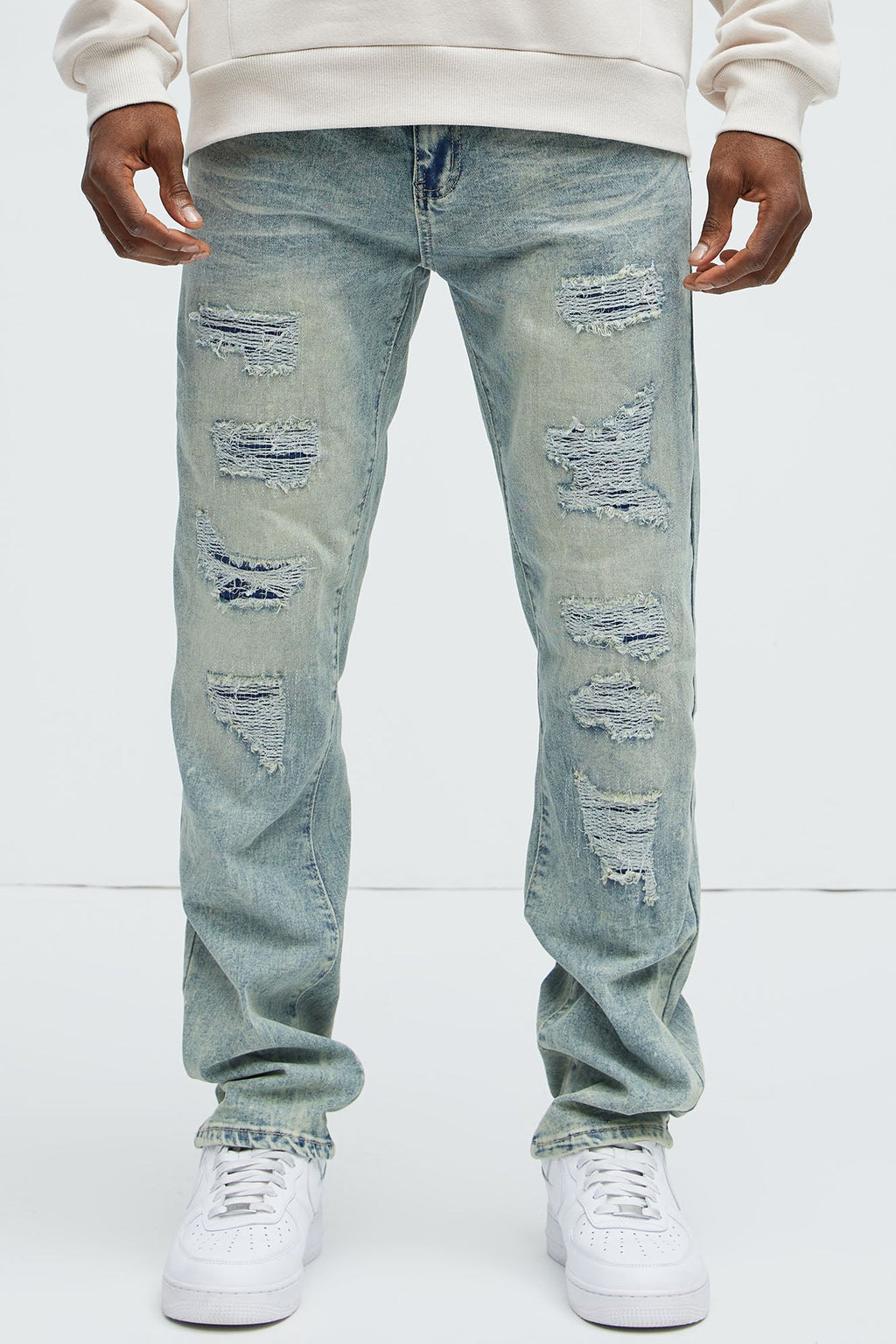 Can't Be Distressed Slim Jeans - Acid Wash Blue
