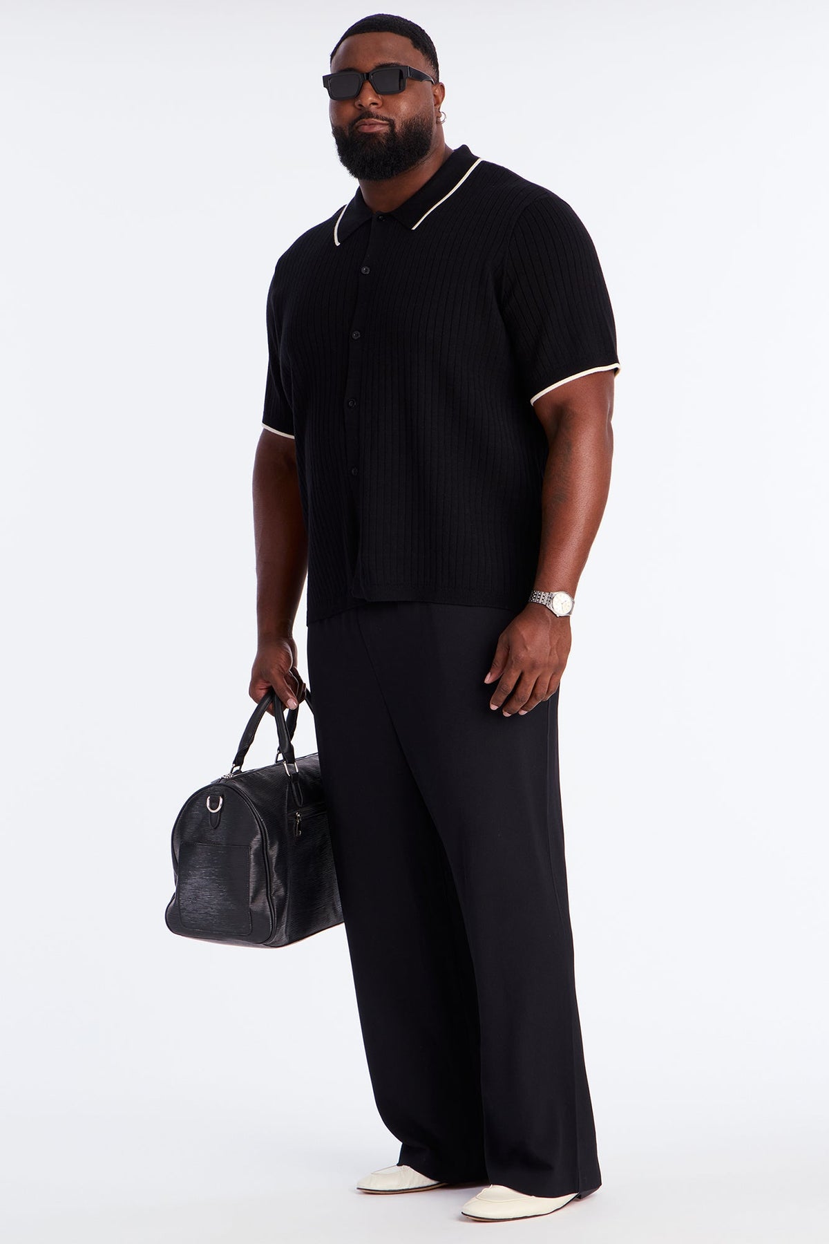 Garrison Knitted Button Up Shirt - Black