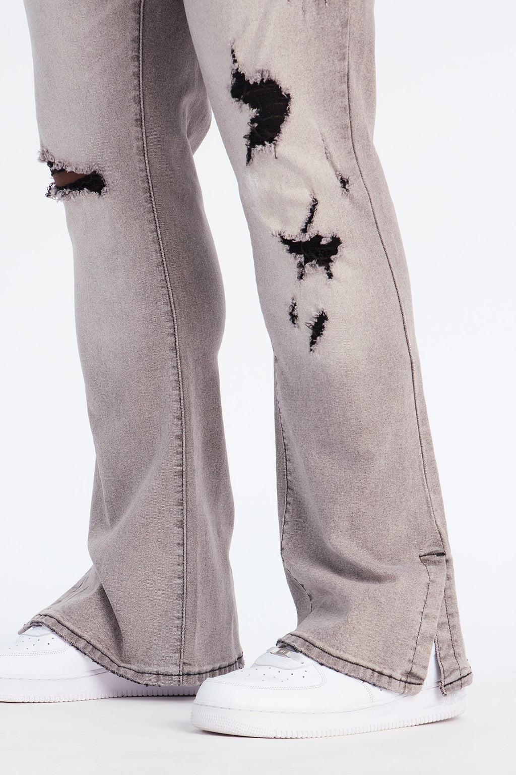 Stacked Skinny Flare Slit Dare Me Distressed Jean - Grey