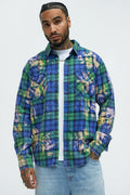 Ekon Bleached Plaid Shirt - Blue/combo