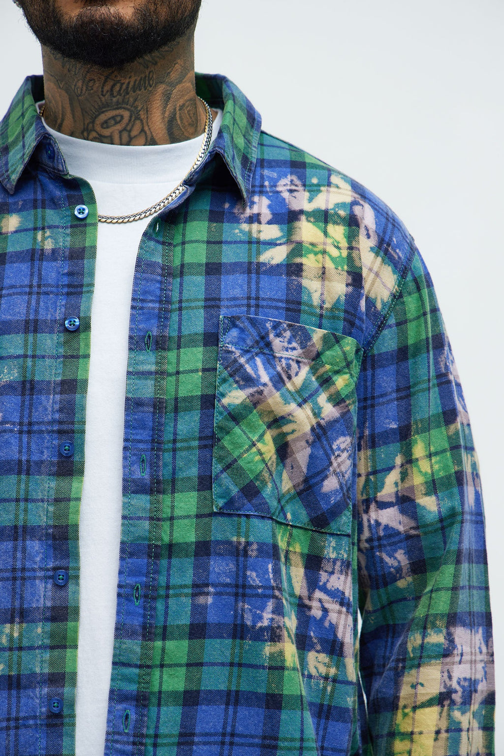 Ekon Bleached Plaid Shirt - Blue/combo