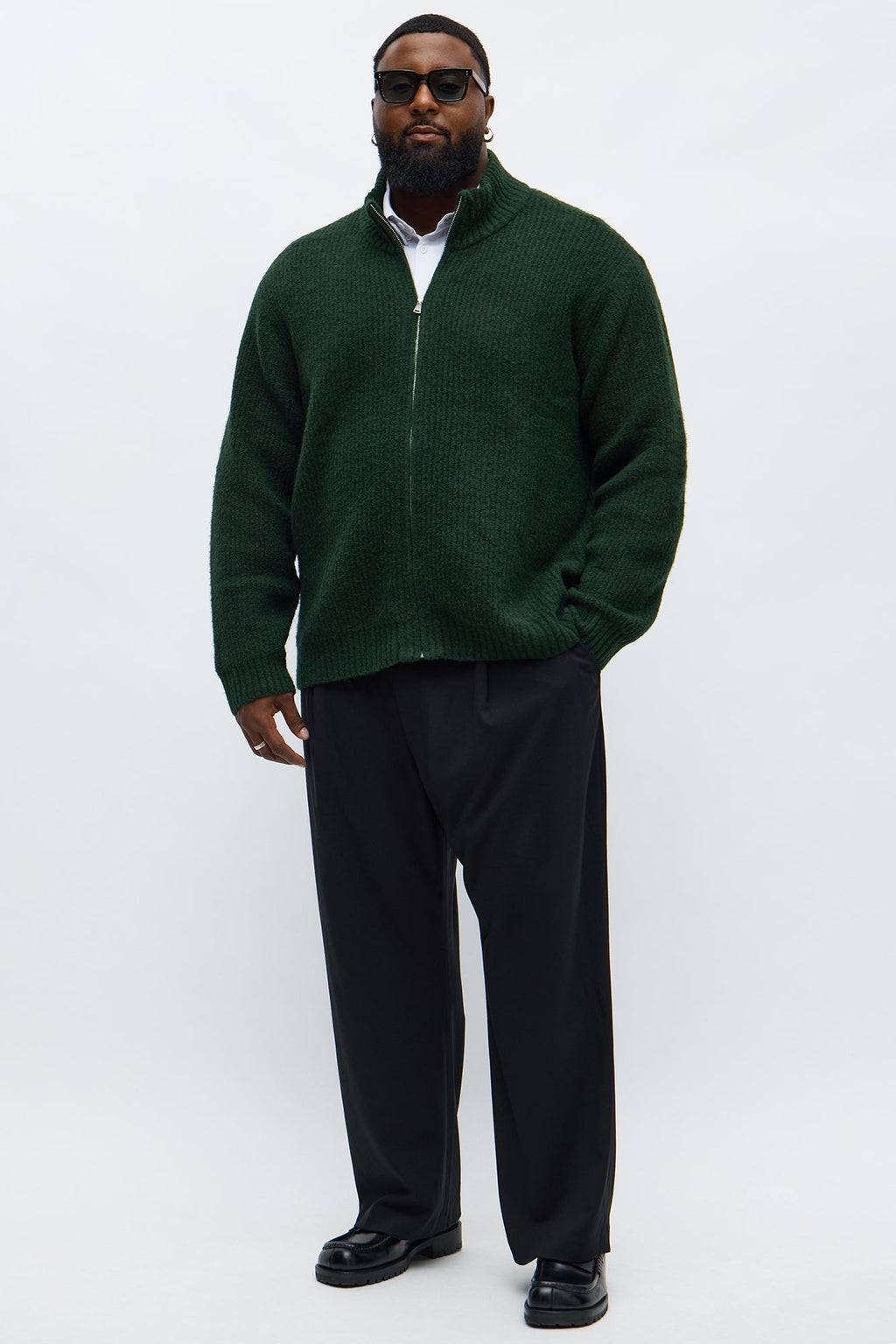 Oversized Willow Ribbed Zip Up Sweater - Olive