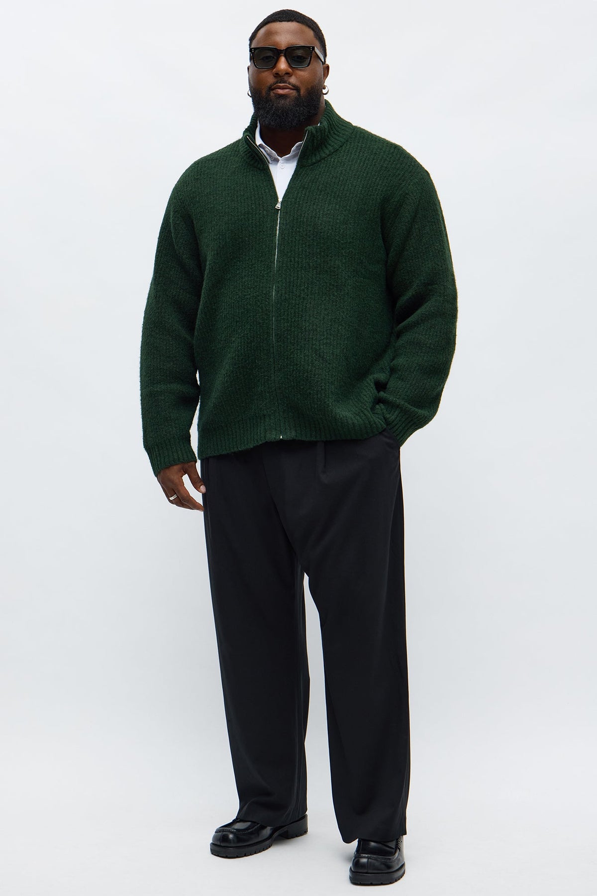 Oversized Willow Ribbed Zip Up Sweater - Olive