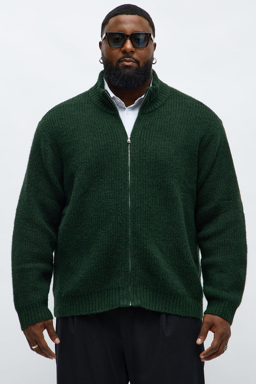 Oversized Willow Ribbed Zip Up Sweater - Olive
