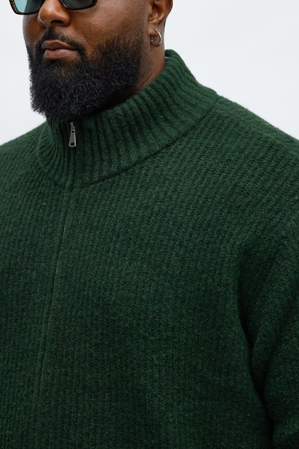 Oversized Willow Ribbed Zip Up Sweater - Olive