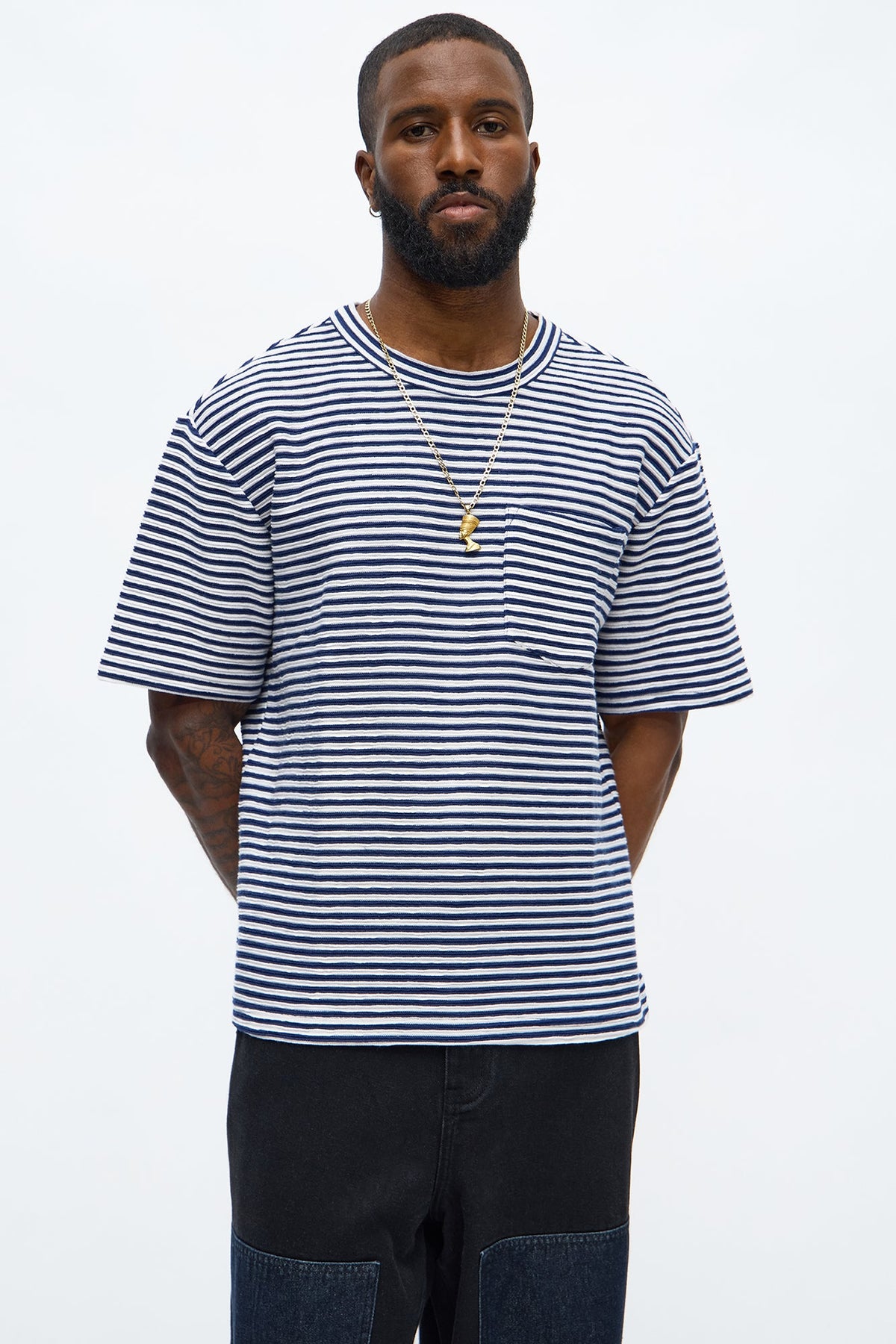 Rib Textured Stripe Relaxed Tee - Blue/combo