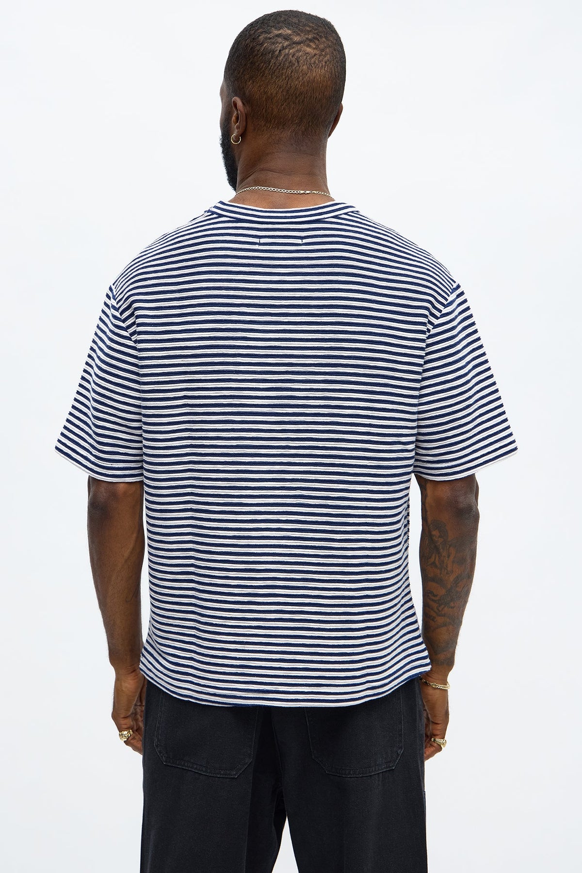 Rib Textured Stripe Relaxed Tee - Blue/combo