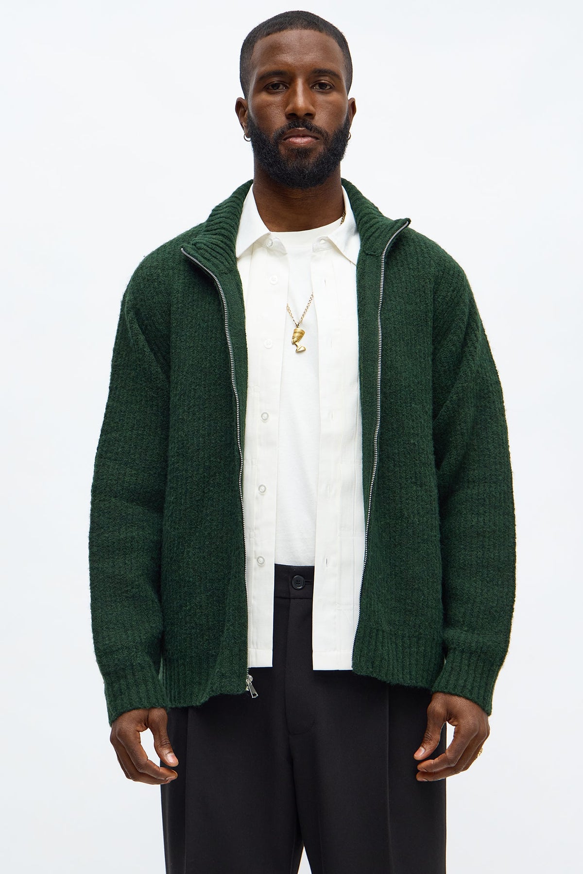 Oversized Willow Ribbed Zip Up Sweater - Olive