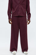 Wide Leg Straight Striped Trouser - Burgundy