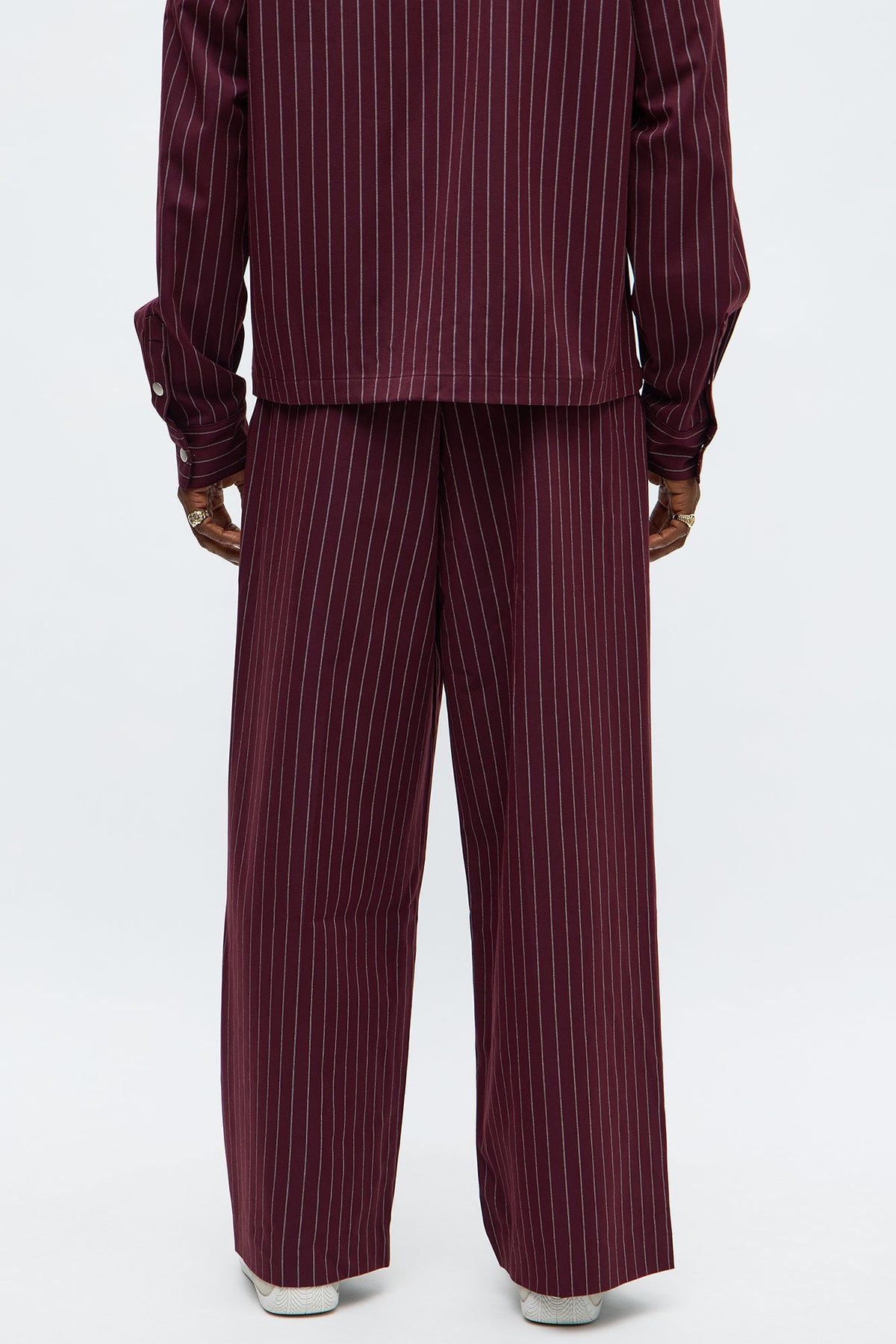 Wide Leg Straight Striped Trouser - Burgundy