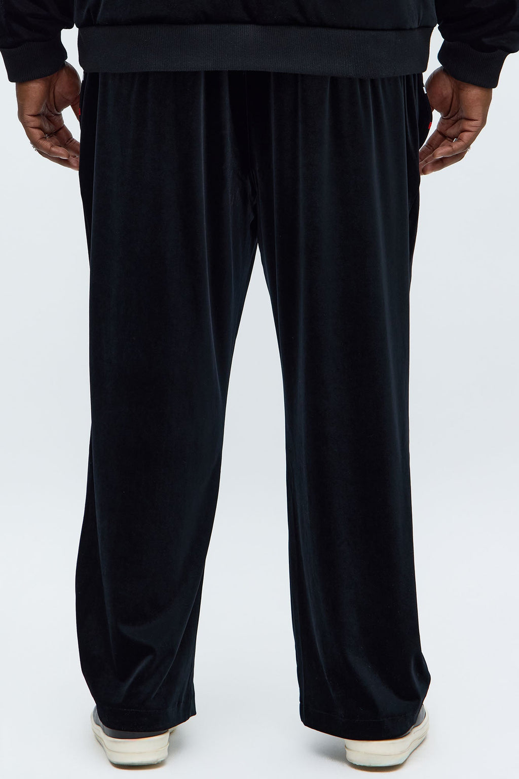 Velour Piped Courtside Straight Track Pant - Black/Red