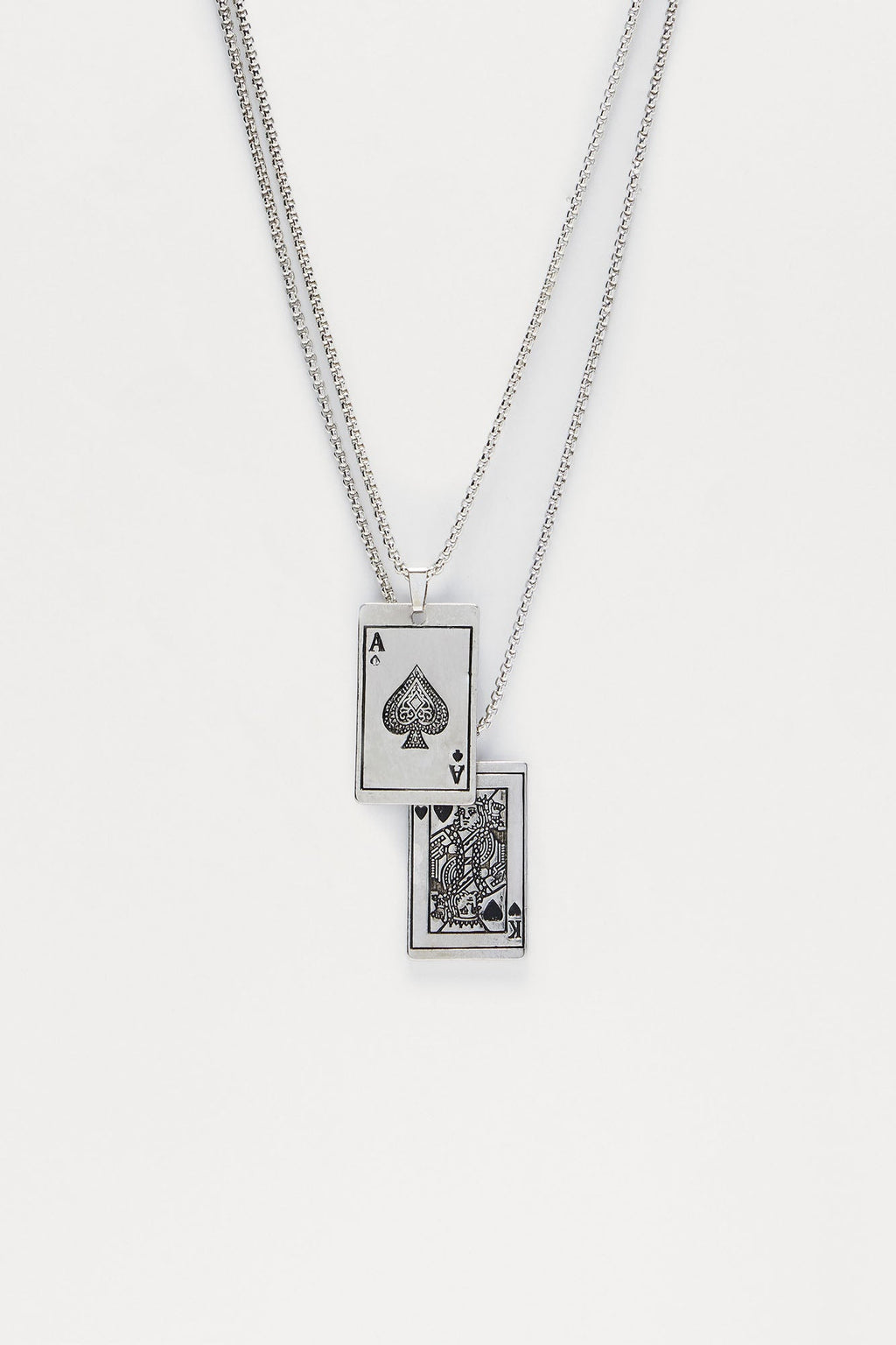 Royal Pair 2 Piece Layered Pendant Necklace Set - Silver